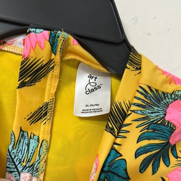 art class Kids Swim One Piece in Yellow with Pink and Green Floral - Picture 2 of 3
